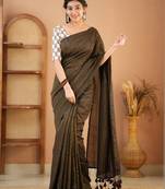 brown stripe cotton saree designer print blouse