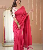 pink stripe cotton saree designer print blouse