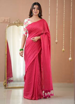 pink stripe cotton saree designer print blouse 3