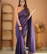 violet stripe cotton saree designer print blouse