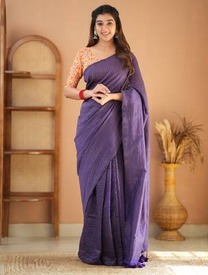 violet stripe cotton saree designer print blouse 3