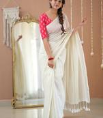white stripe cotton saree designer print blouse