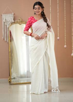 white stripe cotton saree designer print blouse 3
