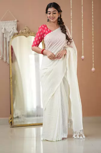 white stripe cotton saree designer print blouse