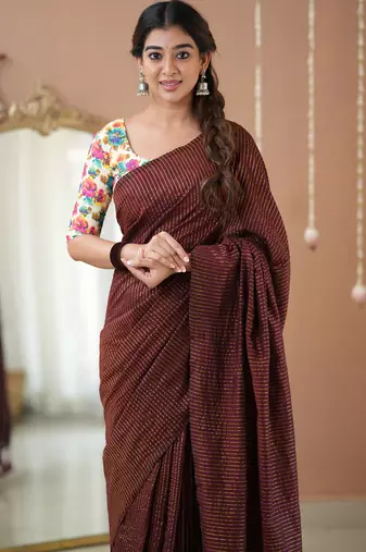 wine stripe cotton saree designer print  blouse