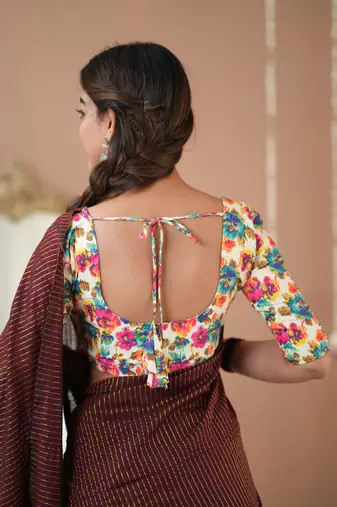 wine stripe cotton saree designer print  blouse
