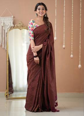 wine stripe cotton saree designer print  blouse 6