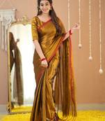 gold handloom tissue saree with designer blouse