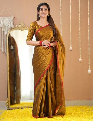 gold handloom tissue saree with designer blouse 3