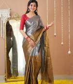 gold & silver handloom tissue saree with designer blouse