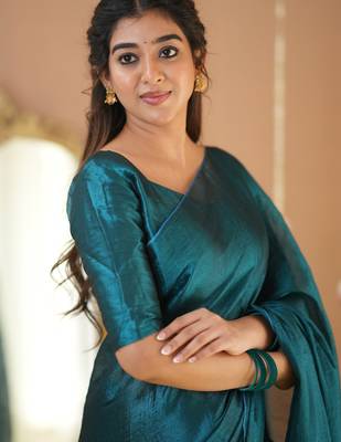 teal green handloom tissue saree with designer blouse 5