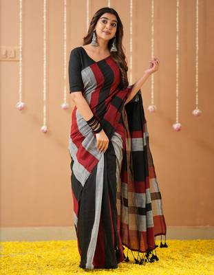 black handloom cotton saree with designer blouse 1