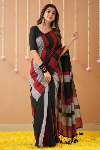 black handloom cotton saree with designer blouse