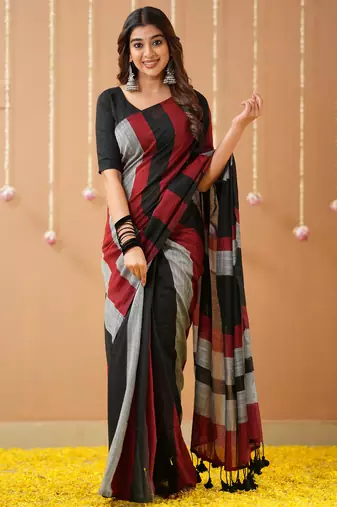 black handloom cotton saree with designer blouse
