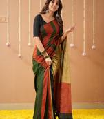 green handloom cotton saree with designer blouse