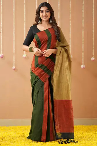 green handloom cotton saree with designer blouse