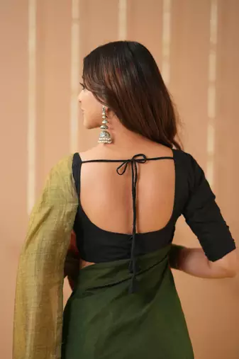 green handloom cotton saree with designer blouse