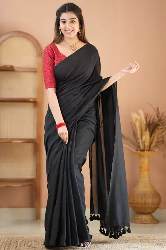 black handloom cotton saree with designer blouse