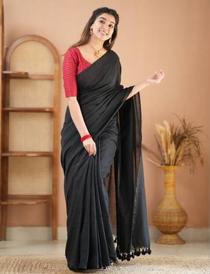 black handloom cotton saree with designer blouse 3