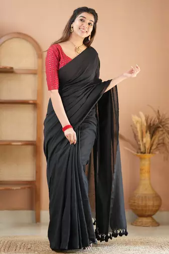 black handloom cotton saree with designer blouse