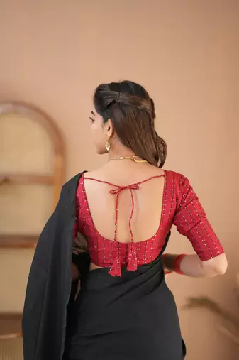 black handloom cotton saree with designer blouse