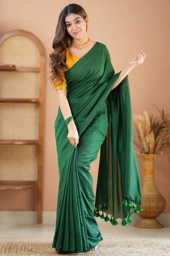 green handloom cotton saree with designer blouse