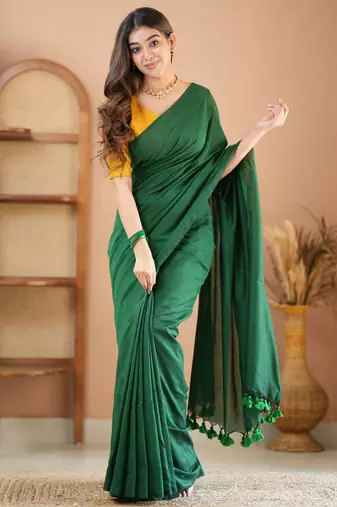 green handloom cotton saree with designer blouse