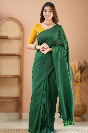 green handloom cotton saree with designer blouse