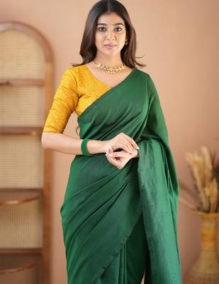 green handloom cotton saree with designer blouse 4