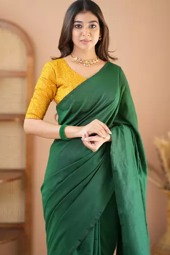 green handloom cotton saree with designer blouse