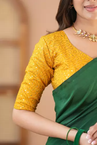 green handloom cotton saree with designer blouse