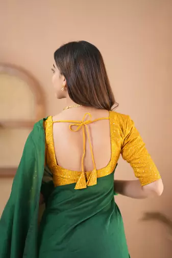 green handloom cotton saree with designer blouse