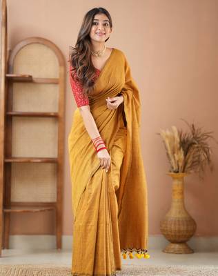mustrad handloom cotton saree with designer blouse 1