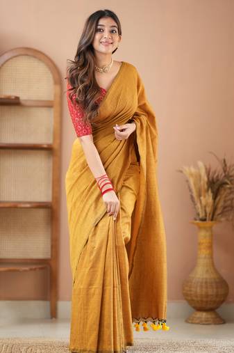mustrad handloom cotton saree with designer blouse