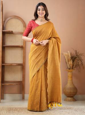 mustrad handloom cotton saree with designer blouse 3