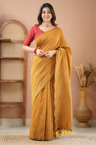 mustrad handloom cotton saree with designer blouse