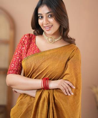 mustrad handloom cotton saree with designer blouse 5