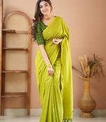 green handloom cotton saree with designer blouse