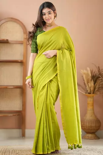 green handloom cotton saree with designer blouse