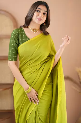 green handloom cotton saree with designer blouse