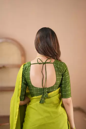 green handloom cotton saree with designer blouse