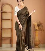 brown stripe cotton saree designer work blouse
