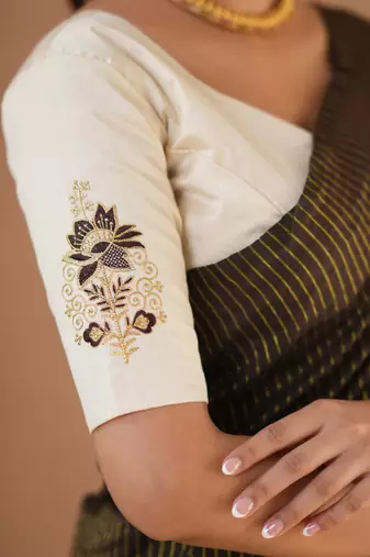 brown stripe cotton saree designer work blouse