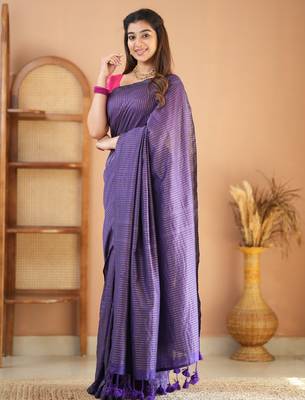 violet stripe cotton saree designer work blouse 4