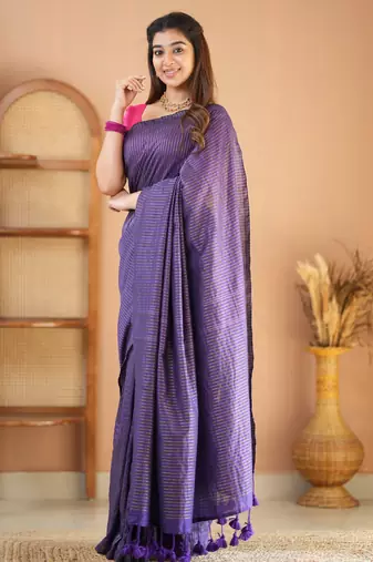 violet stripe cotton saree designer work blouse
