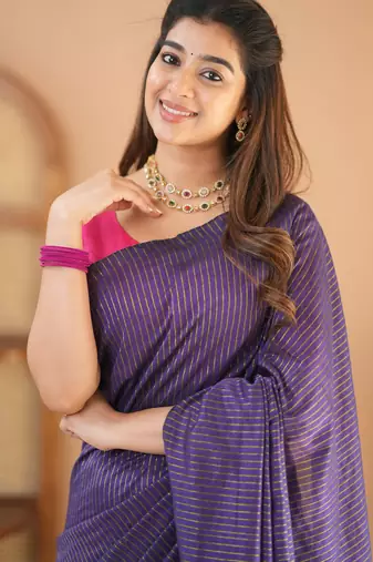 violet stripe cotton saree designer work blouse