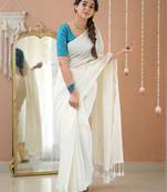 white stripe cotton saree designer work blouse