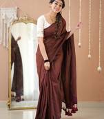 wine stripe cotton saree designer work blouse