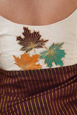 wine stripe cotton saree designer work blouse 6