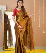 gold handloom tissue saree with designer blouse